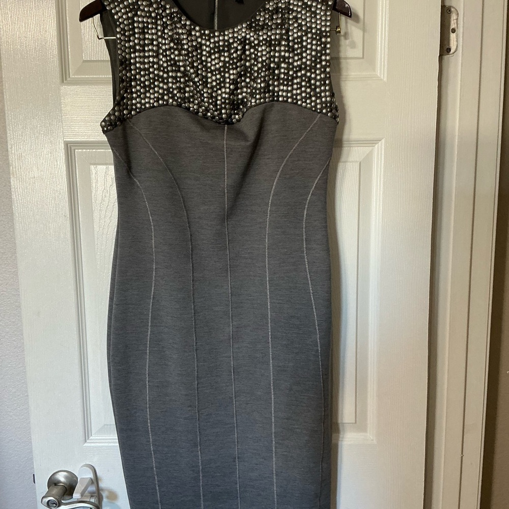 Ted Baker Gray Beaded Midi Sheath Dress